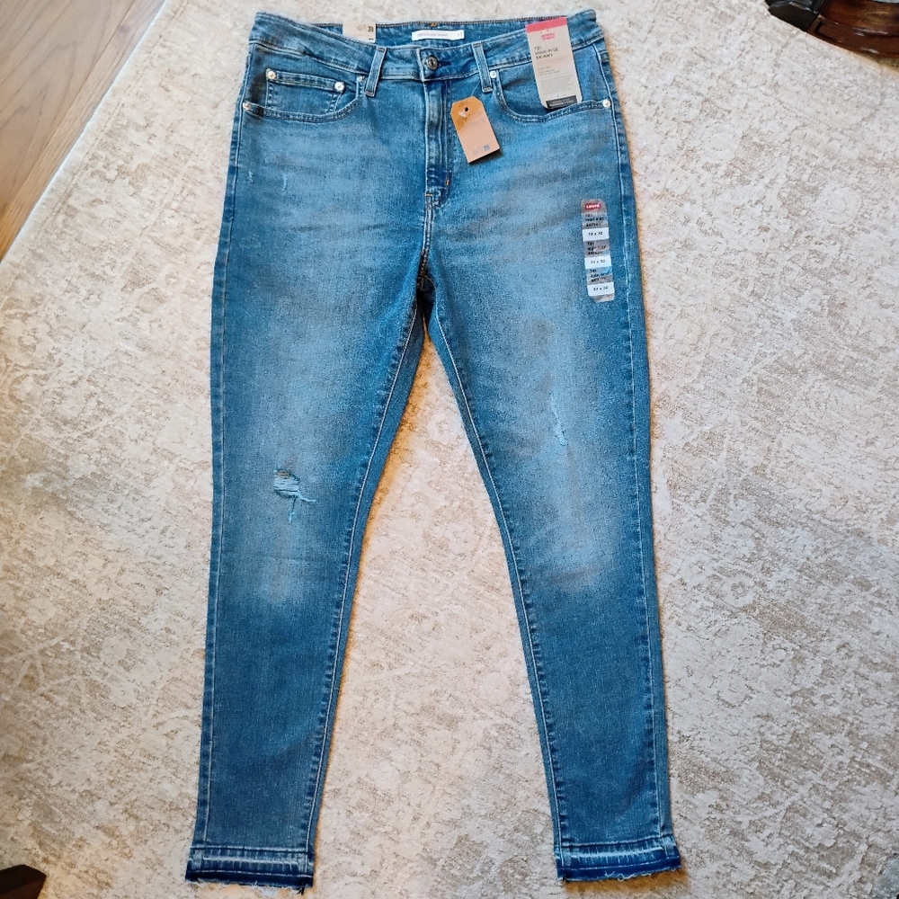 NWT 33 16 Levi's 721 High Rise Skinny Distressed Raw Edge Hem Denim Jeans NEW